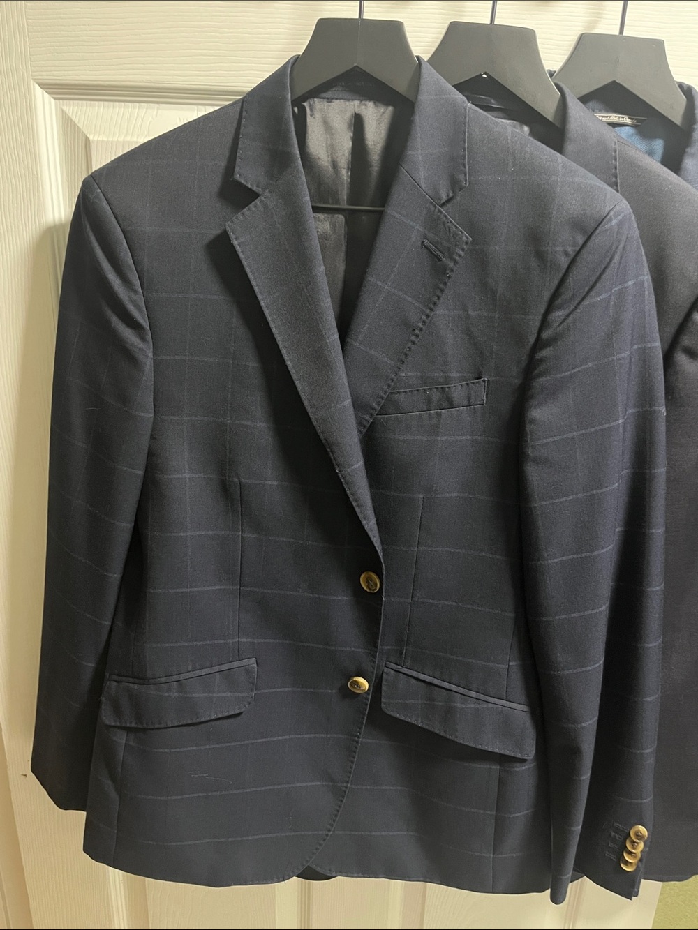 James Tattersall Men's Navy Windowpane Two-Button Blazer - 38R Slim Fit